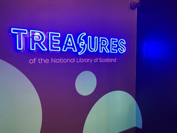 Exhibition title panel - treasures of the National Library of Scotland