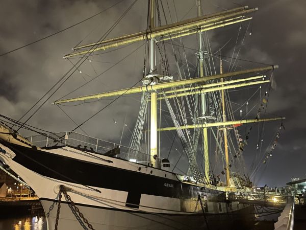 Tall Ship Glenlee at night
